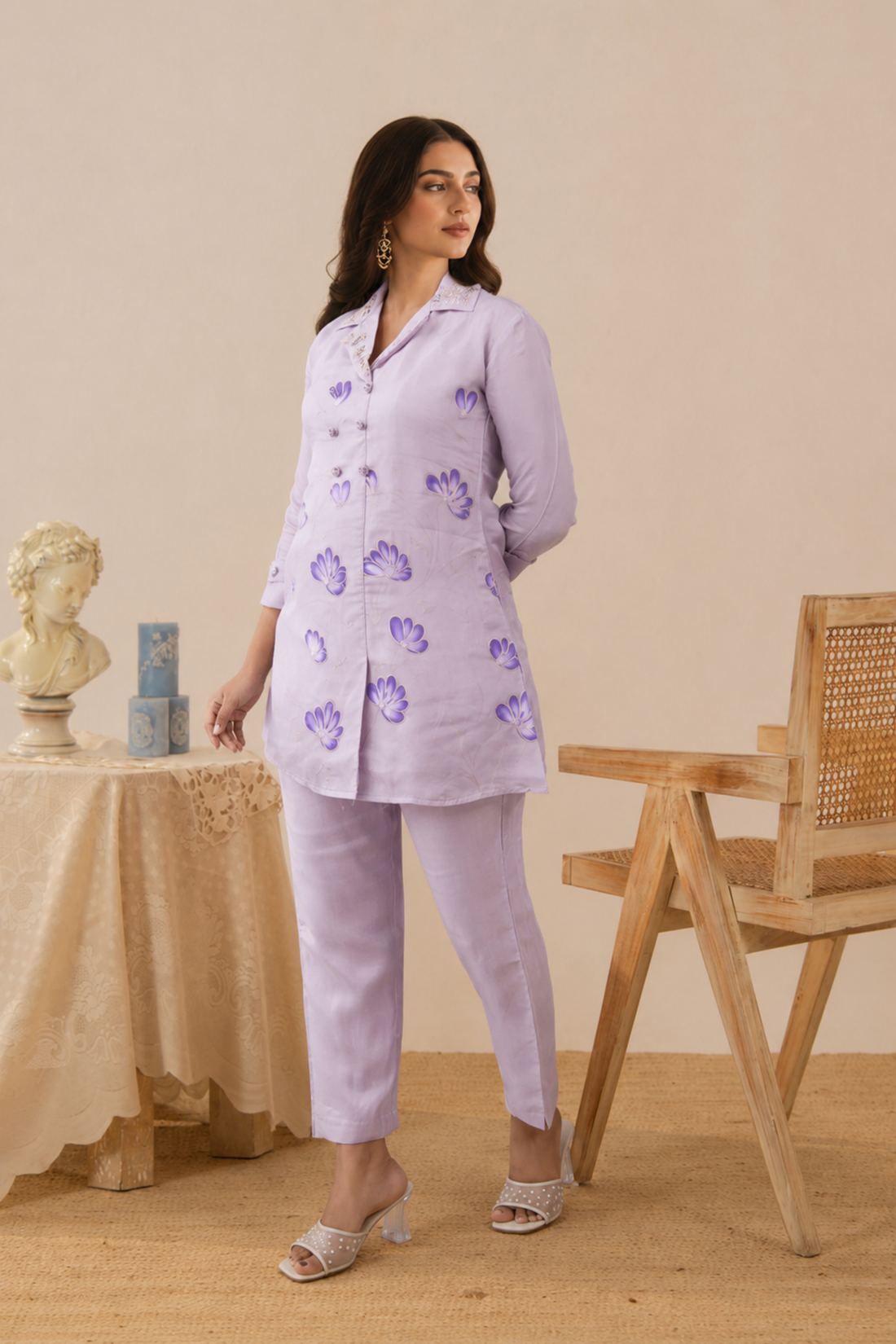 Lilac Artisan Brushstroke Silk  Coord Set