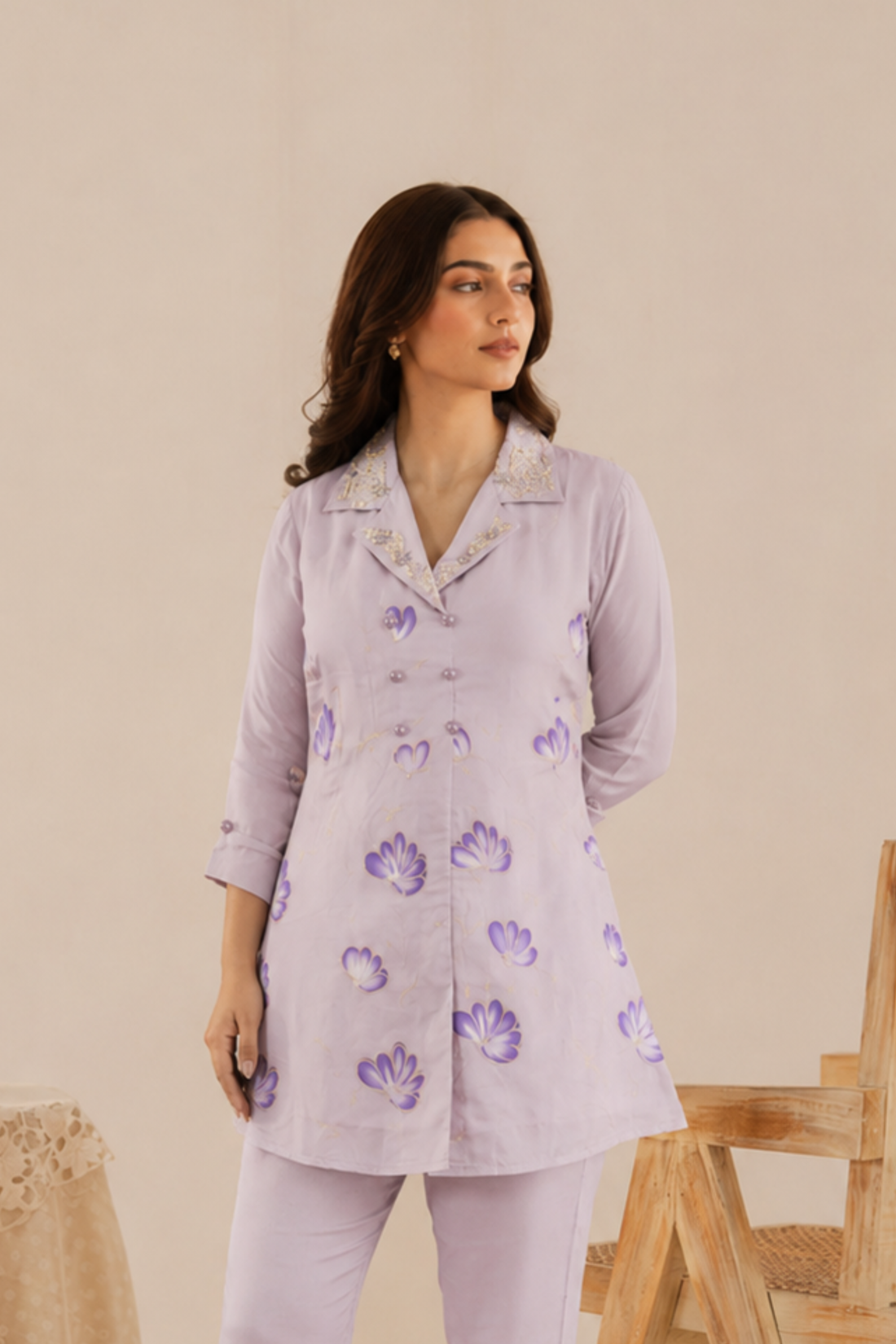 Lilac Artisan Brushstroke Silk  Coord Set