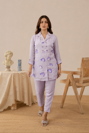 Lilac Artisan Brushstroke Silk  Coord Set