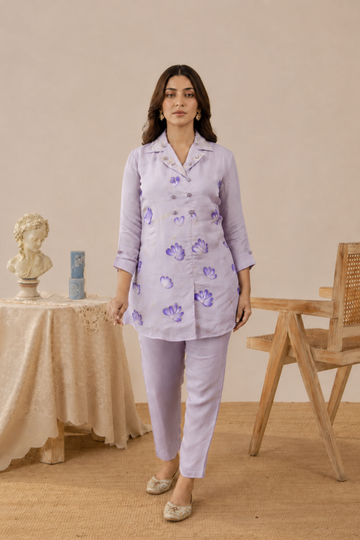Lilac Artisan Brushstroke Silk  Coord Set