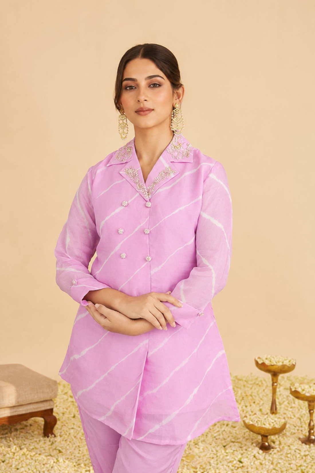 Light Pink Leheriya Graceful Glow Viscose Silk Coord Set