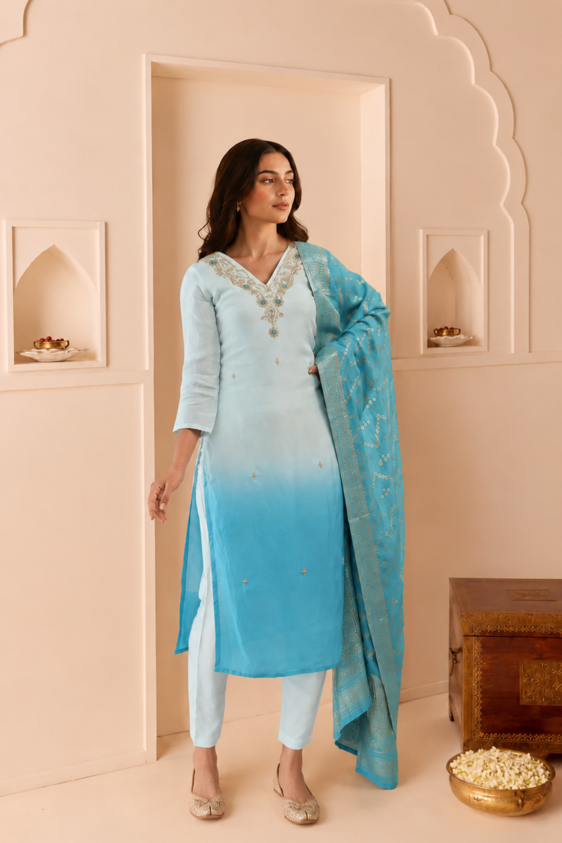 Blue Ombré Zari Dream Suit Set