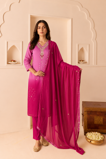 Pink Ombré Zari Dream Suit Set
