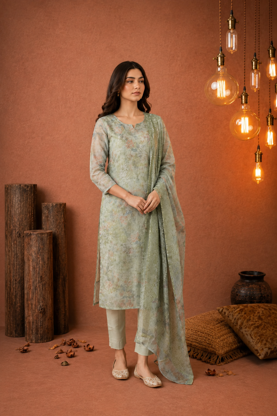 Green Digital Print Noorani Charm Viscose Set