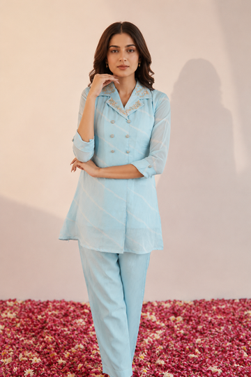 Blue Leheriya Graceful Glow Viscose Silk  Coord Set