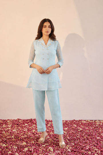 Blue Leheriya Graceful Glow Viscose Silk  Coord Set