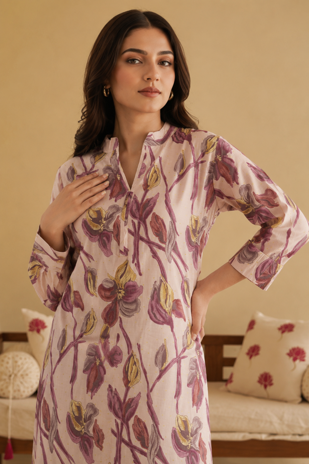 Light Pink  Digital Bloom Habotai Silk Coord Set