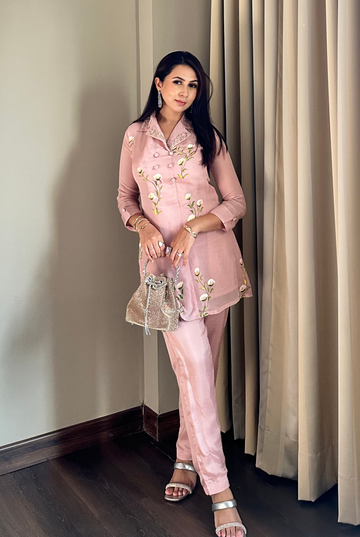 Pink Brush Paint Artisan Brushstroke Silk Coord Set As Seen On Shikha