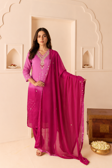 Pink Ombré Zari Dream Suit Set