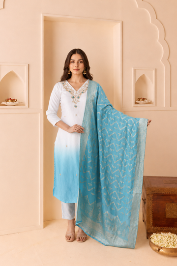 Blue Ombré Zari Dream Suit Set