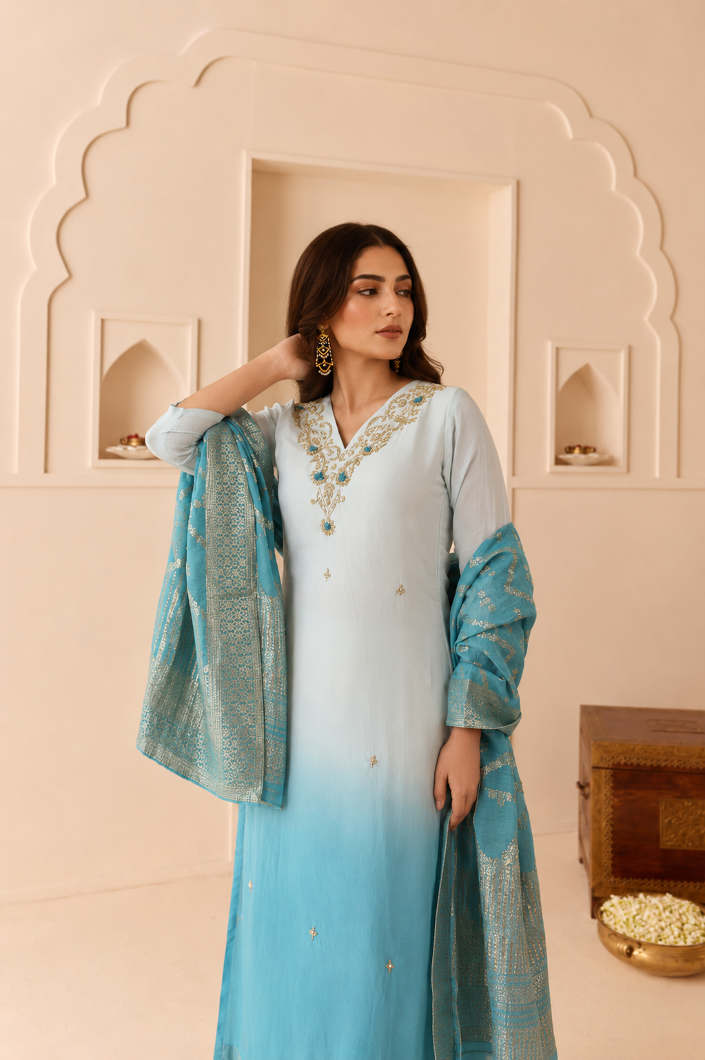 Blue Ombré Zari Dream Suit Set