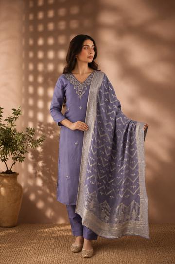 Baingani Zari Silk Royale Suit Set