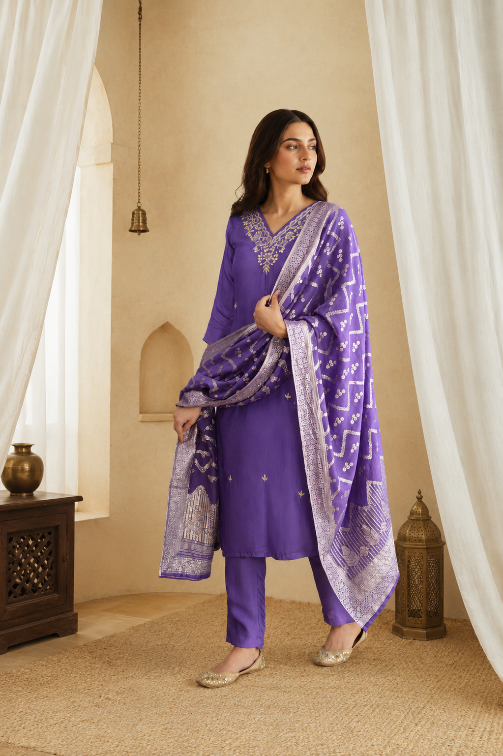 Purple Zari Silk Royale Suit Set
