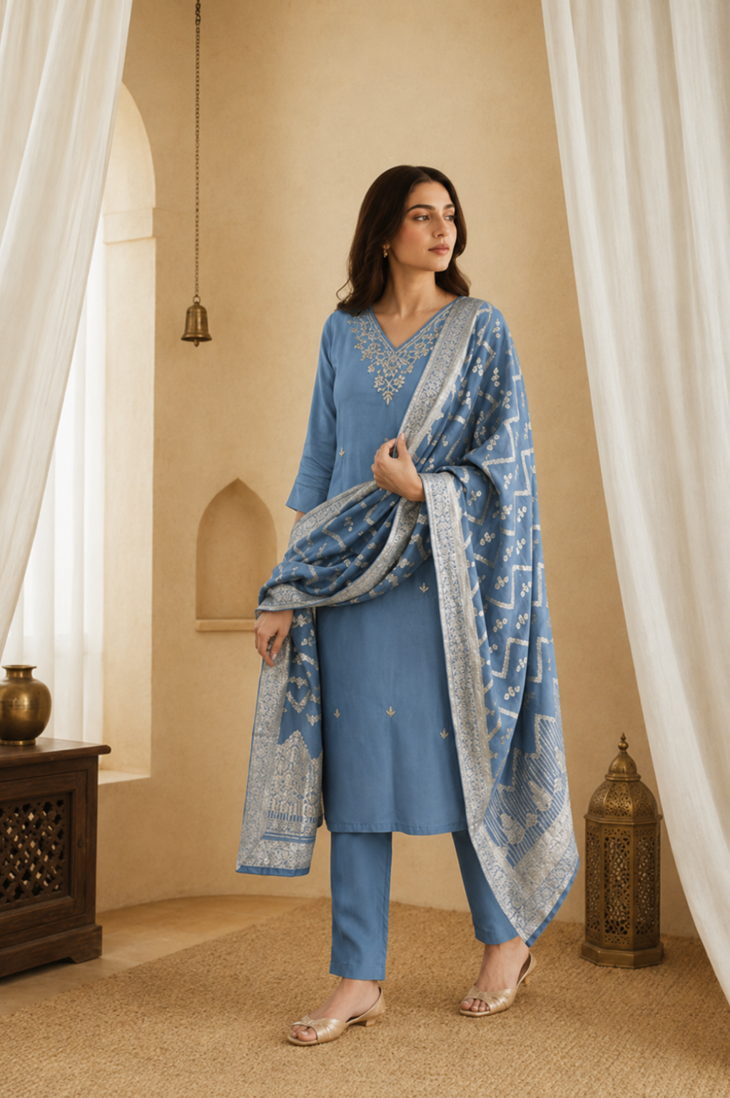 Blue Zari Silk Royale Suit Set