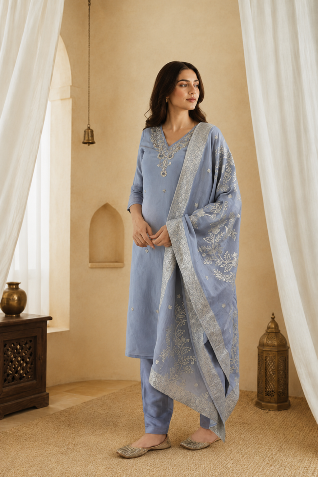 Grey Tissue Silk Radiance Suit Set