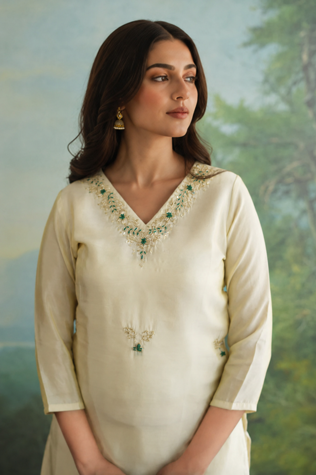 Green Bandhej Zari Bandh Tissue Silk Kurti And Palazo Suit Set
