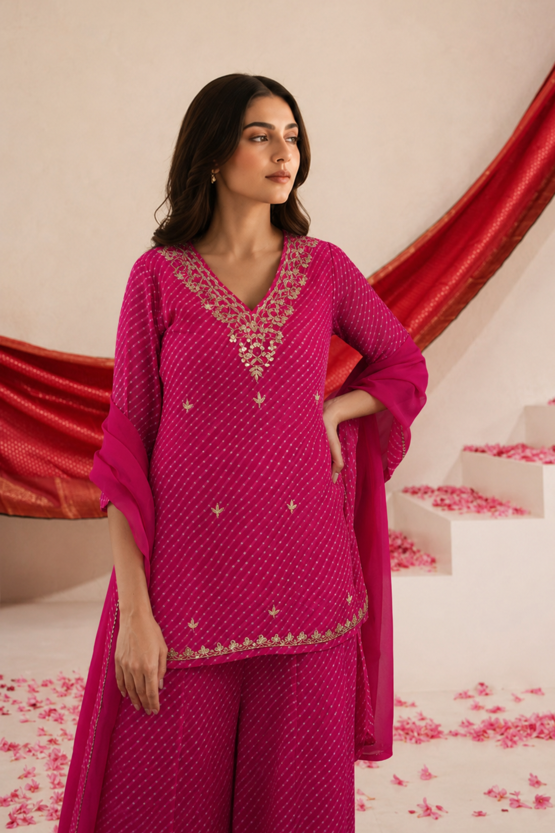 Short Kurti and Pallazo Mothra Bijoux Grace Georgette Set