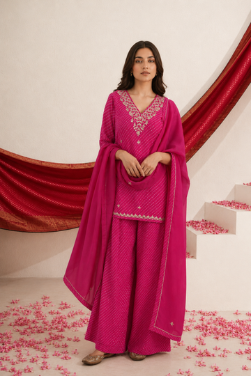 Short Kurti and Pallazo Mothra Bijoux Grace Georgette Set