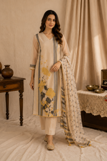 Ivory Bloom Linen Suit Set